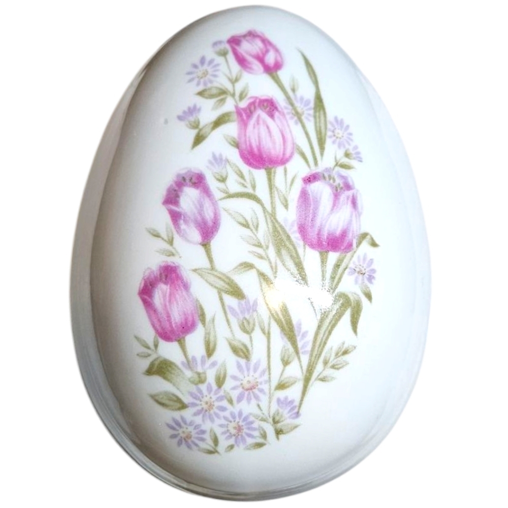 VTG Lefton Hand Painted Ceramic Porcelain Egg Trinket Jewlery Dish Purple Roses - Picture 3 of 9